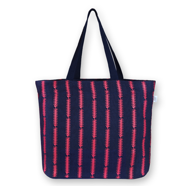 Juton Large Zipper Tote Bag, Cotton Pattern - Blue - EcoRight